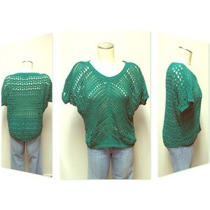 Green open knit short sleeve sweater - Express